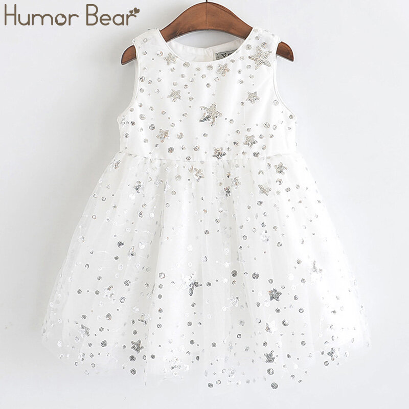 Платье для девочек с медвежонком, летнее платье без рукавов, золотистое платье принцессы с маленькой звездой, одежда для маленьких девочек