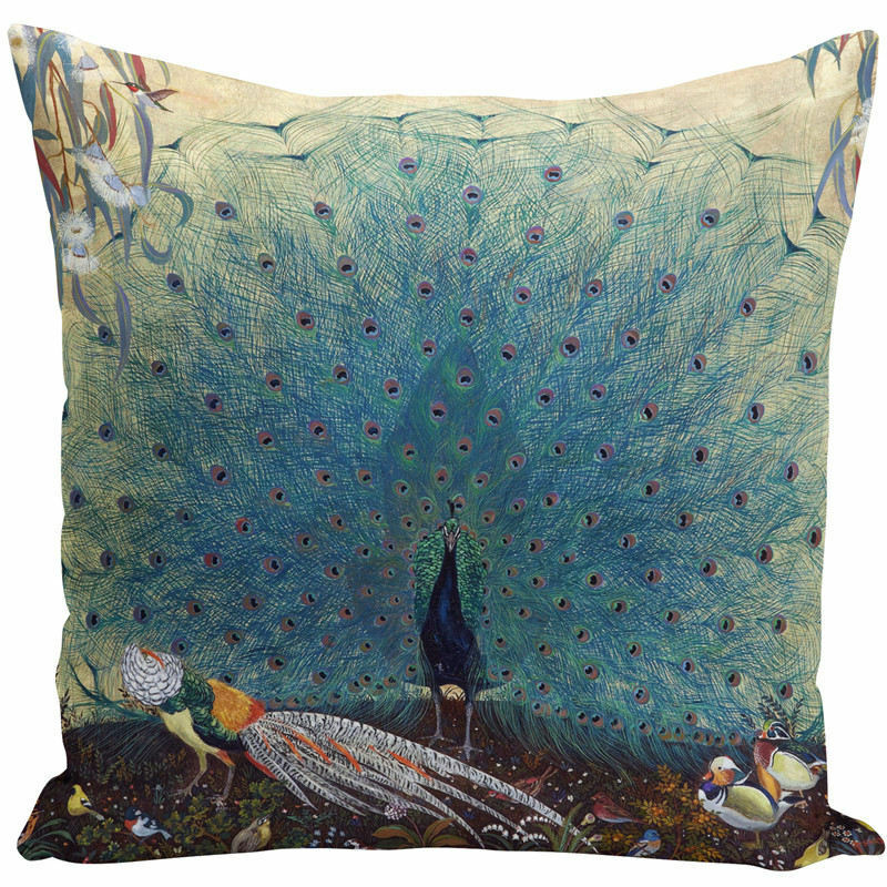 Vintage Oil Painting Cushions Cover 45x45cm Blue White Peacock Decorative Throw Pillows Case for Couch Home Sofa  Decor