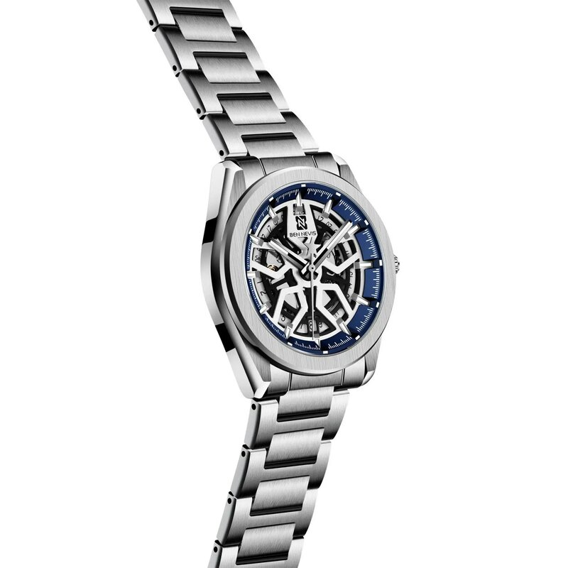 Design di marca orologi meccanici di lusso quadrante scheletro quadrante in acciaio inossidabile orologio da polso automatico da uomo in acciaio ore
