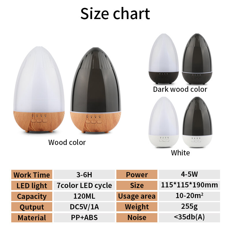 Humidificador de aire eléctrico con USB, difusor de Aroma de grano de madera, fabricante de niebla fría de aromaterapia de aceite esencial con 7 luces LED para el hogar