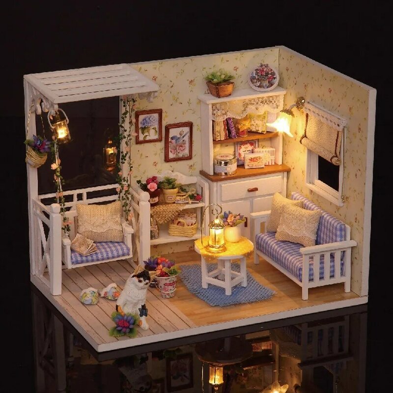 Miniature DIY Dollhouse 3D บ้านตุ๊กตาไม้เฟอร์นิเจอร์ LED Light ตุ๊กตาเฟอร์นิเจอร์ MINI House ของเล่นเด็ก