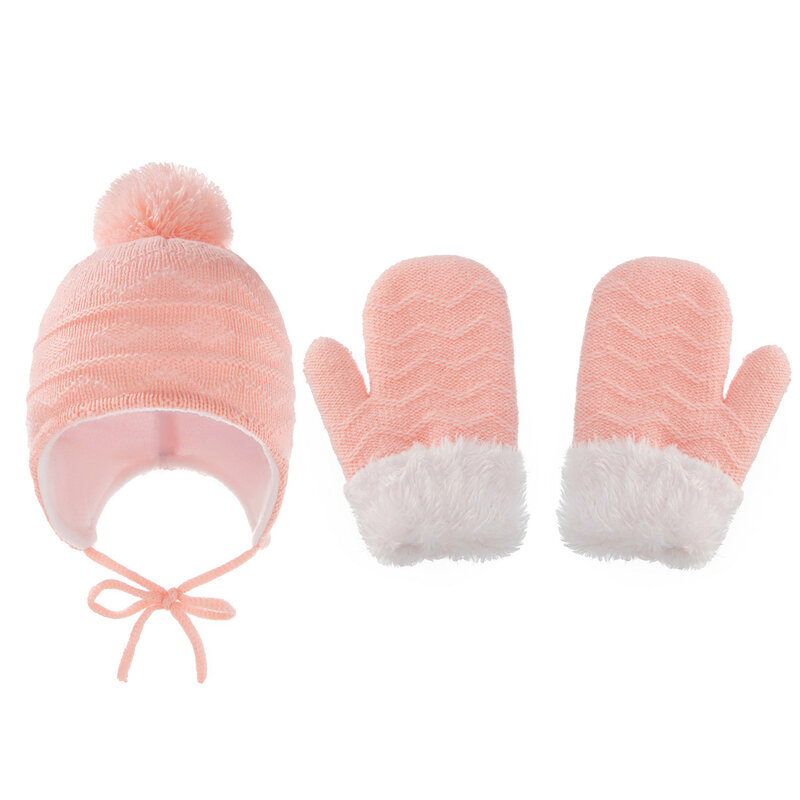 Winter Children's Warm Ear Protection Knitting Hat Gloves Sets Europe America Solid Color  Braids Style Kids Baby Boy Girl Hats