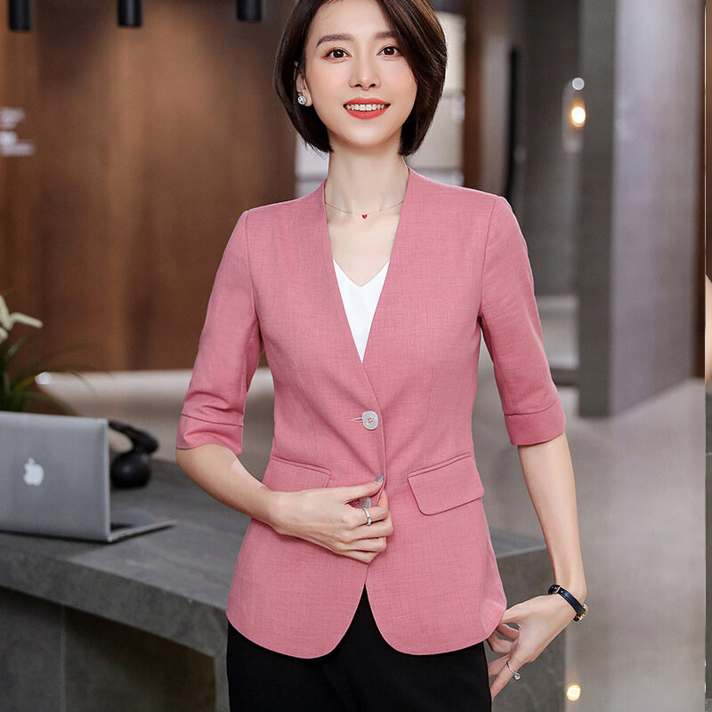 Women's Elegant Formal Business OL Spring Summer 3/4 Sleeve Slim Blazer and Skirt Suit Office Ladies Work Wear Blazers Jacket