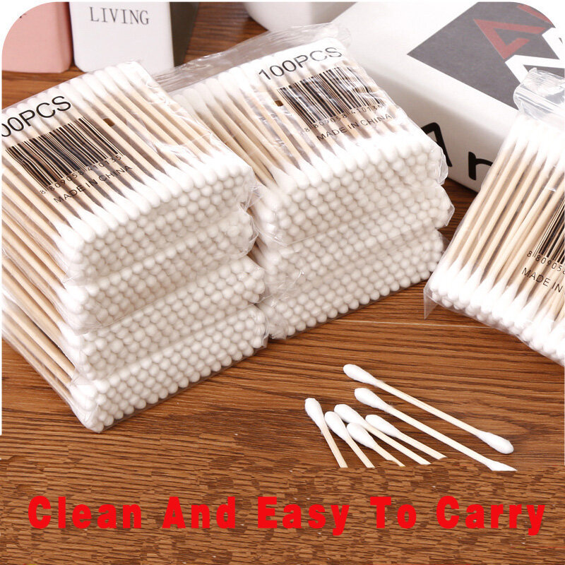 100pcs/50pcs Double Head Cotton Swab Bamboo Wood Sticks Disposable Buds for Beauty Makeup Nose Ears Cleaning