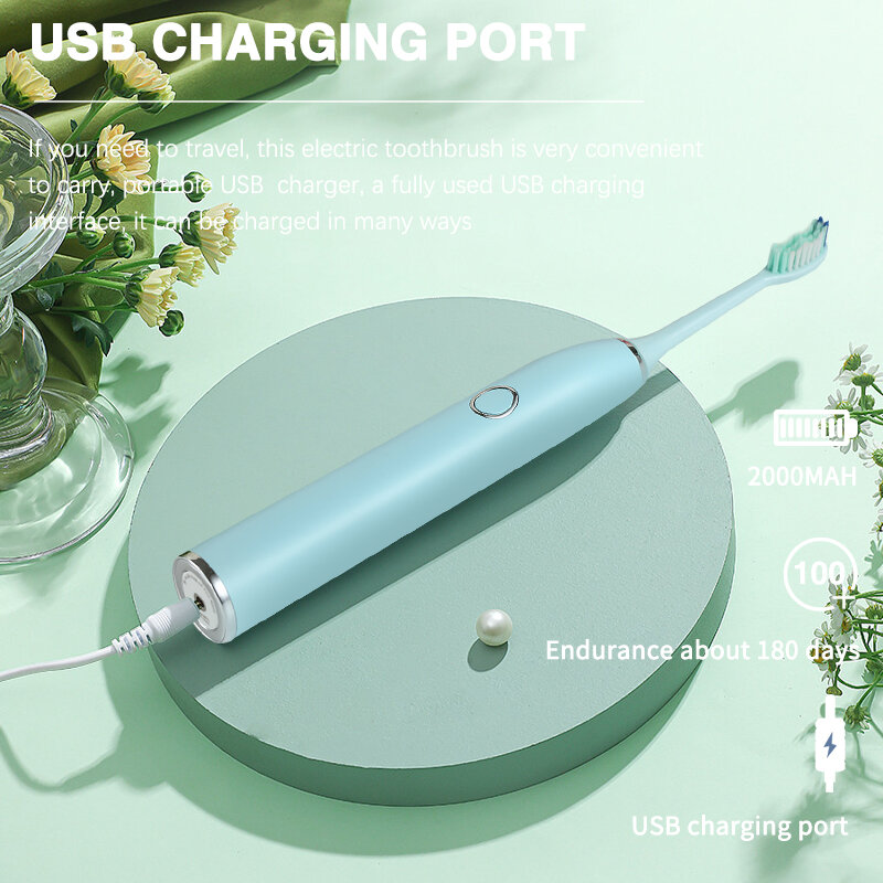 Boyakang spazzolino elettrico a vibrazione ad ultrasuoni per adulti 5 modalità promemoria intelligente IPX8 setole Dupont impermeabili ricarica USB