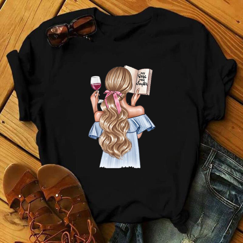 2022 nova vogue tshirt feminina moda gráfico preto impresso camiseta para a menina harajuku estilo coreano mangas curtas roupas femininas t