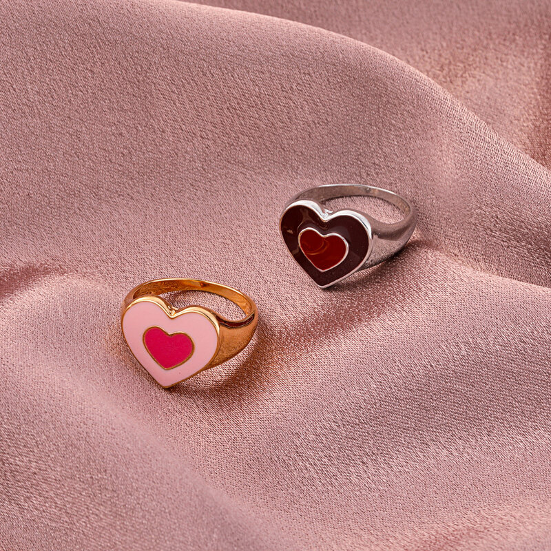 Anel de coração duplo feminino, joia criativa com duas cores e coração para mulheres, novo índice de joia, anel de dedo, presente de amor de bague