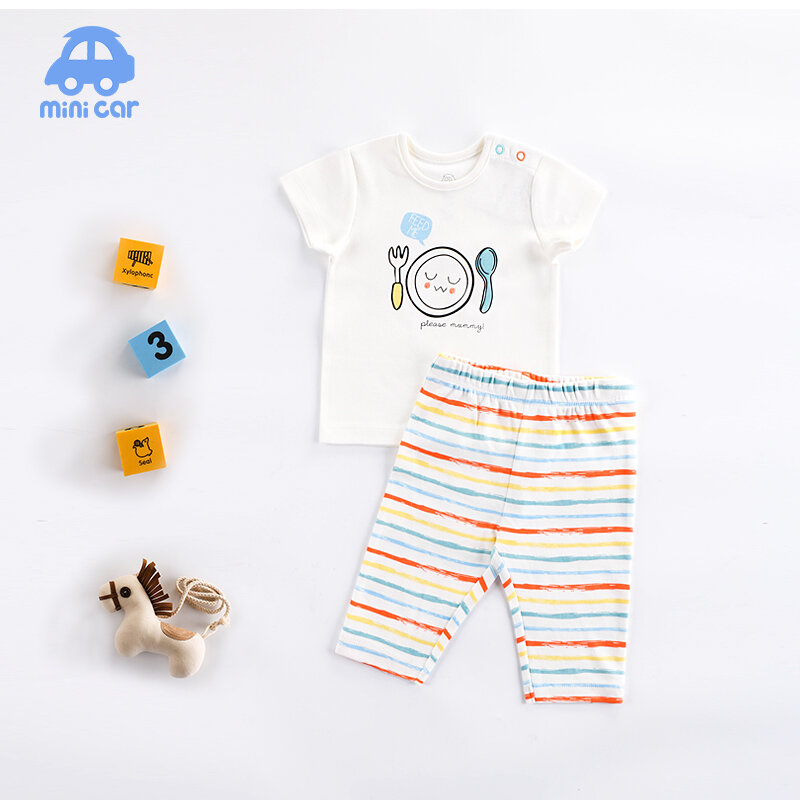 Conjunto de dos piezas de ropa para bebé, camiseta de manga corta y pantalones, Verano