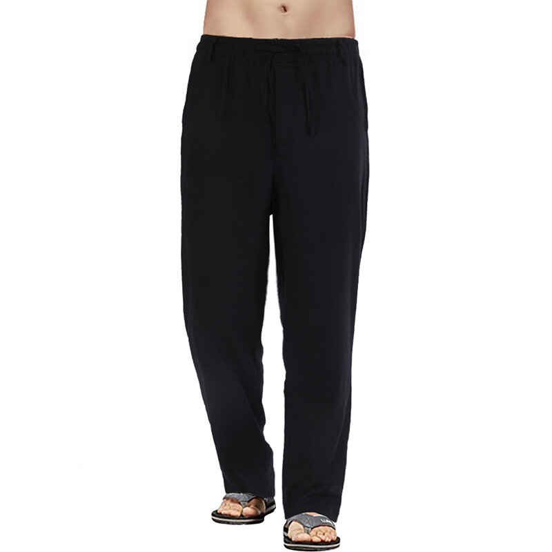 2021 calças de linho de algodão preto dos homens novos masculino verão respirável cor sólida calças de linho fitness streetwear S-3XL