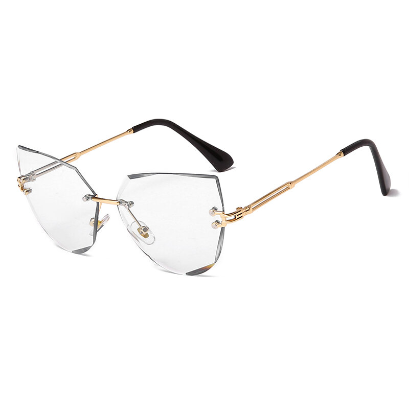 Очки солнцезащитные женские без оправы, брендовые дизайнерские металлические солнечные очки «кошачий глаз» с защитой UV400
