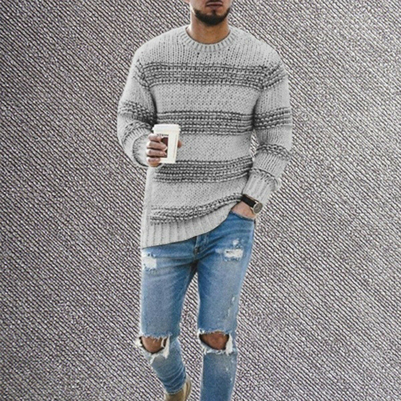 Suéter masculino de malha, pulôver moda outono cor sólida com gola redonda e manga longa emendada, blusão casual slim fit, 2020