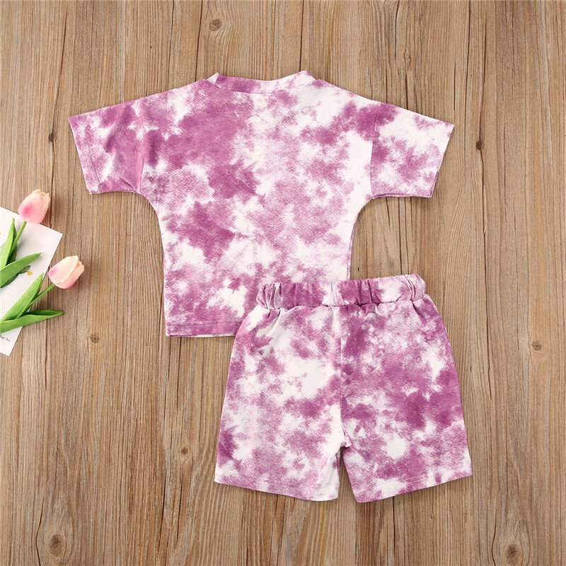 Conjuntos de ropa con estampado Tie-dye para niñas, camisetas de manga corta y pantalones cortos para niños de 1 a 5 años, Verano