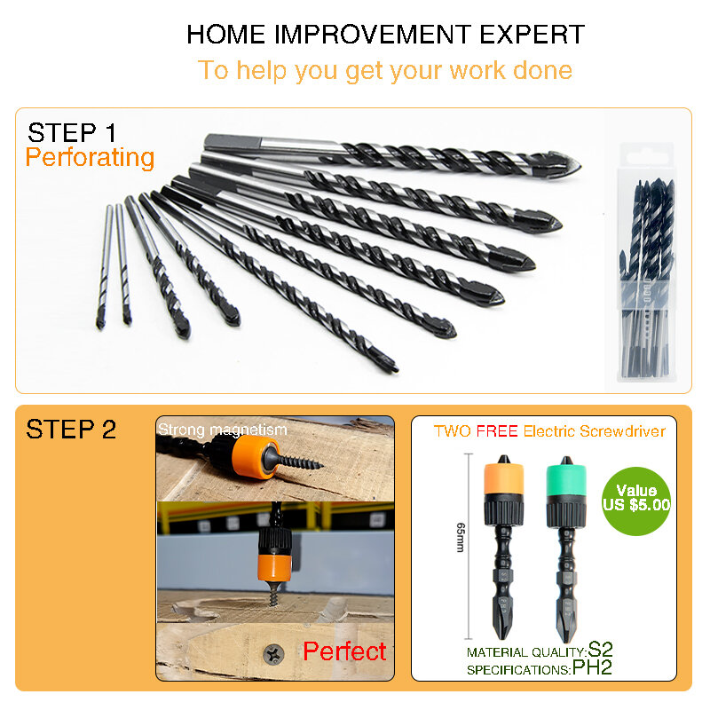 Home Decoration DIY  Punch Bit Sets Multi-Material Triangle Drill Bit  Hard Alloy Drill For Glass Tile Concrete Hole Opener
