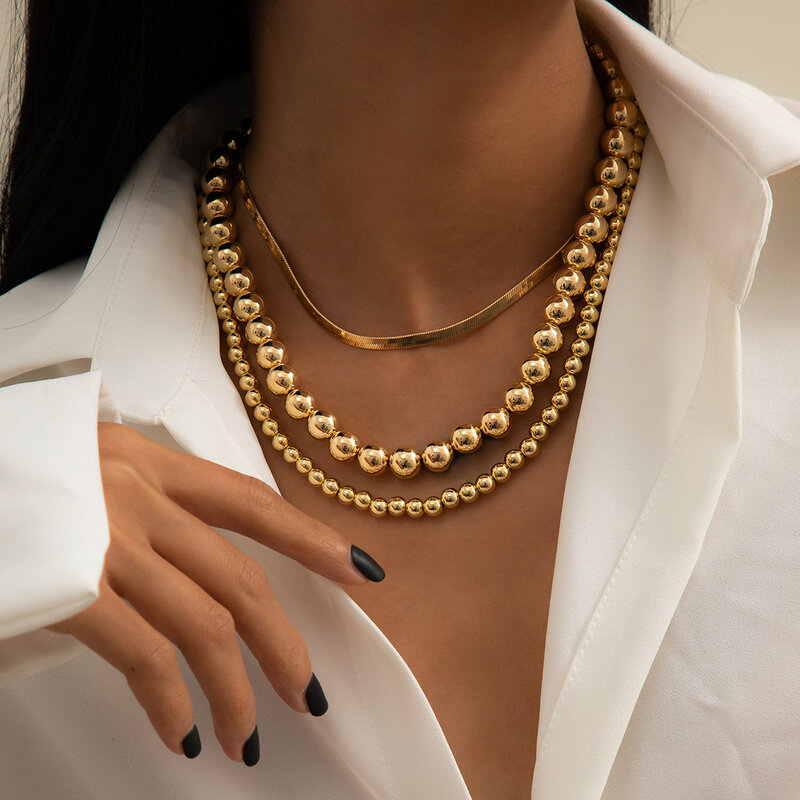 Hip Hop naszyjnik z wężem koralik zestaw Vintage wielowarstwowa metalowa złota biżuteria łańcuszek Link Colarfor kobiety mężczyźni walentynki Cadena Joyas