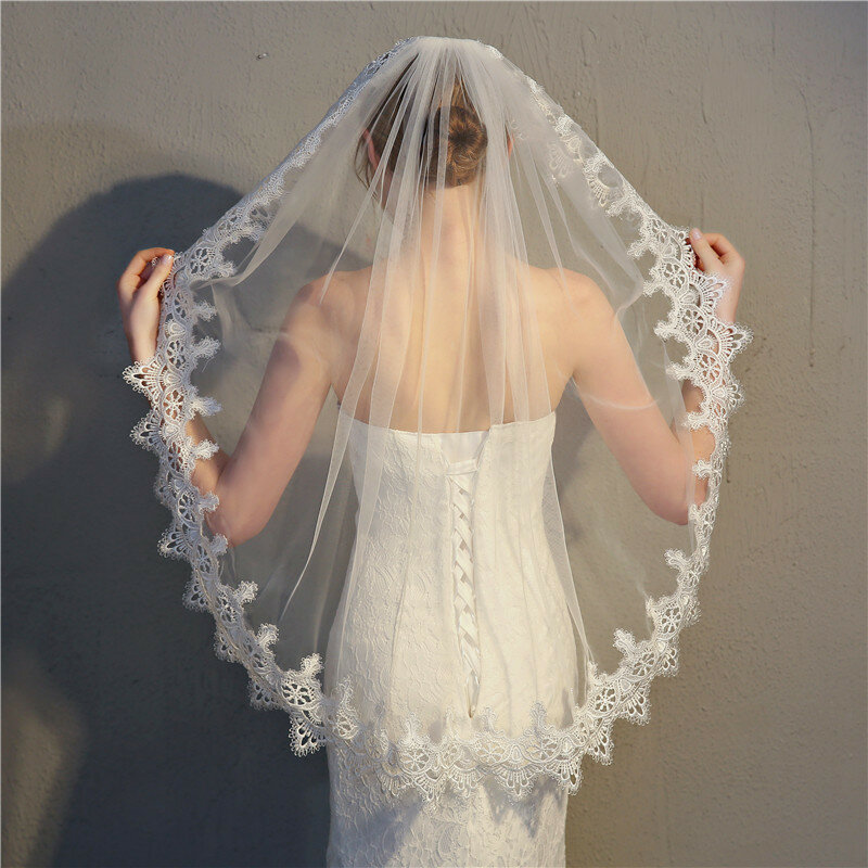 Voile monocouche avec peigne à cheveux, accessoires de haute qualité en dentelle Soluble dans l'eau pour robe de mariée