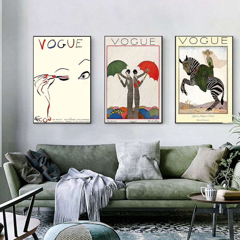 Vintage vogue revista capa cartazes nordic pintura da lona moda na parede mulher arte fotos para sala de estar decoração casa