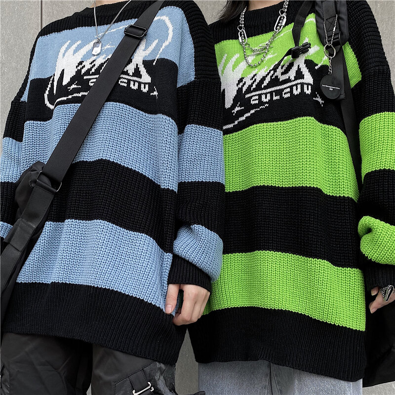 JESSIC Women's Sweater Stripe Letter Casual Tops Harajuku Pullover Autumn Dropshipping Vintage Punk Hip Hop Streetwear Clothing