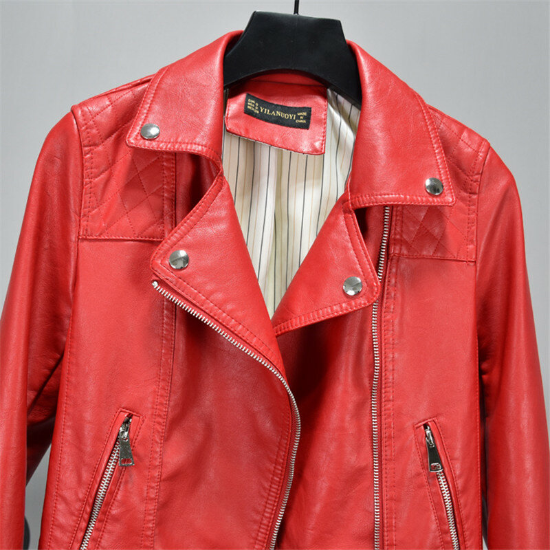 2021 Autumn New Female Short Faux Leather Jackets Winter Basic Coat Korean Fashion Slim Ladies Biker Jacket Red Thick Ouwear