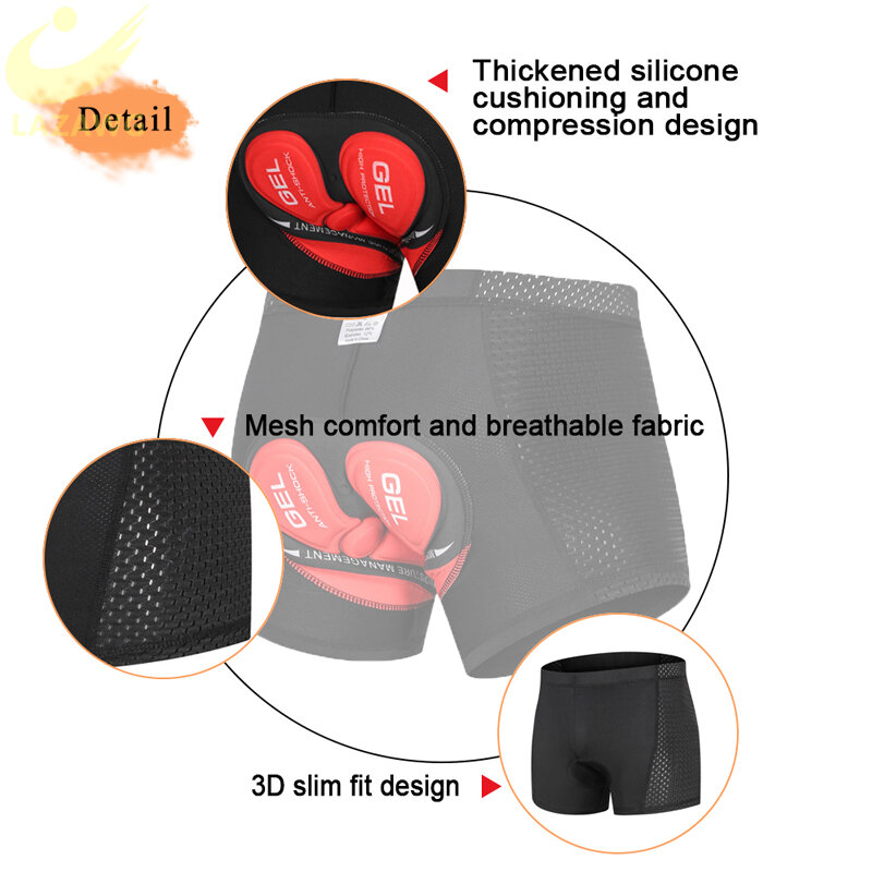 LAZAWG Men's Cycling Shorts Mountain Bike Road Bike Shorts Thickened Silicone Shock Absorber Breathable Cushion Cycling Panties