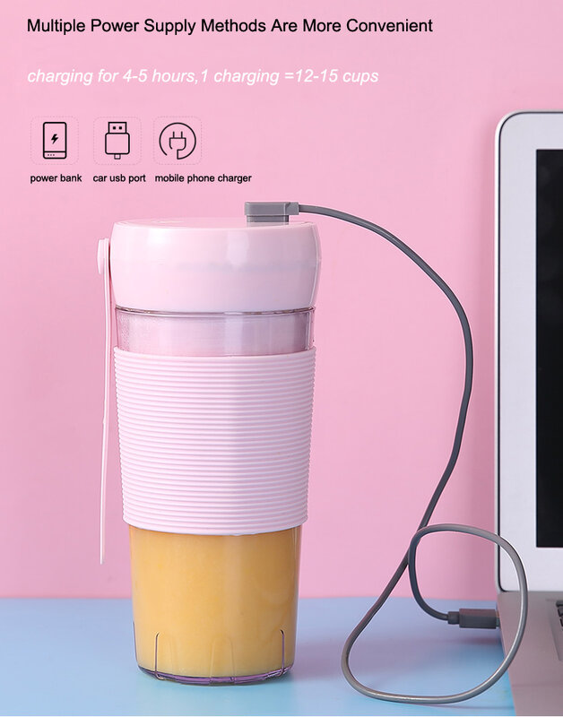 420ml 휴대용 과즙 짜는기구 작은 과일 컵 자기 흡입 충전 블렌더 기계 믹서 주스 메이커, 15 초 빠른 주스 만들기