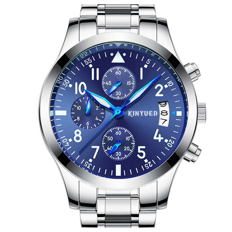KINYUED-montre à Quartz pour hommes, chronographe, style de luxe et lumineux, style Business, avec calendrier, étanche, en acier