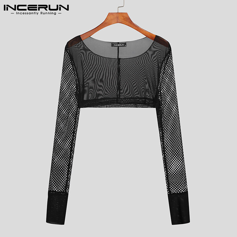 Tops 2021 Men's Homewear omfortable Sets Breathable Mesh Short Stretch Long Sleeve T-shirt Party Nightclub Suits S-5XL INCERUN
