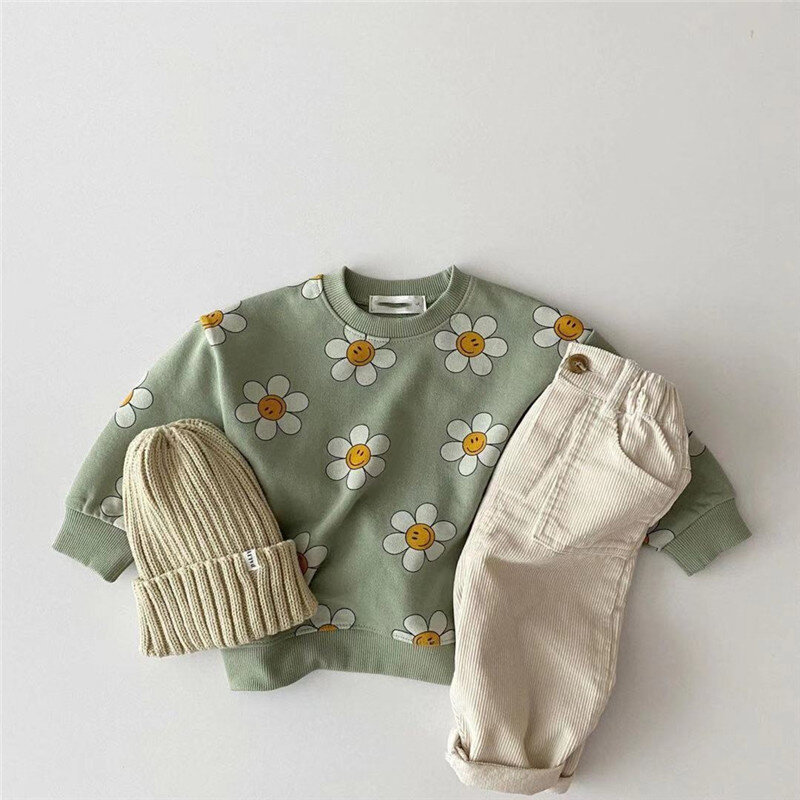 Enkelibb bebê 6m 9m 12m camisola de algodão de manga longa com teste padrão bonito da flor da criança meninas outono primavera topos bebê coreano