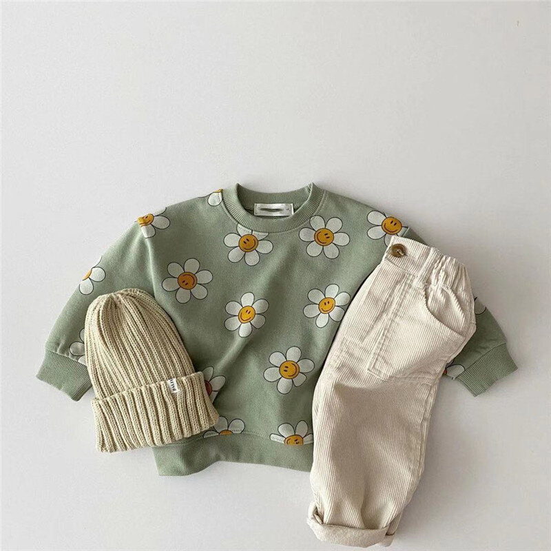 EnkeliBB Baby 6M 9M 12M Lange Hülse Baumwolle Sweatshirt Mit Nette Blume Muster Kleinkind Mädchen Herbst Frühling tops Koreanische Baby