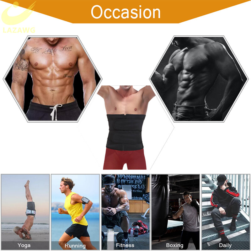 LAZAWG-Entrenador de cintura para hombre, cinturón de gimnasio de neopreno para sudor, adelgazante, envoltura de barriga, cinturones, moldeador de cuerpo, correa de Control de faja para pérdida de peso