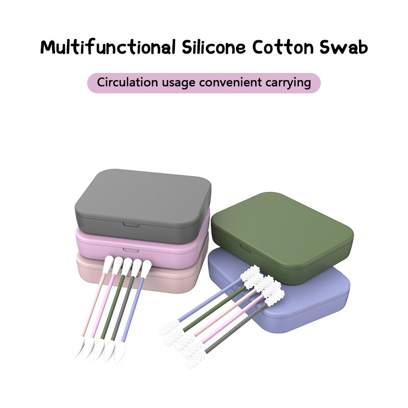 Coton-tiges réutilisables en Silicone, 4 pièces, nettoyage des oreilles, cosmétique, tiges à Double tête, recyclage à l'aide d'un coton-tige