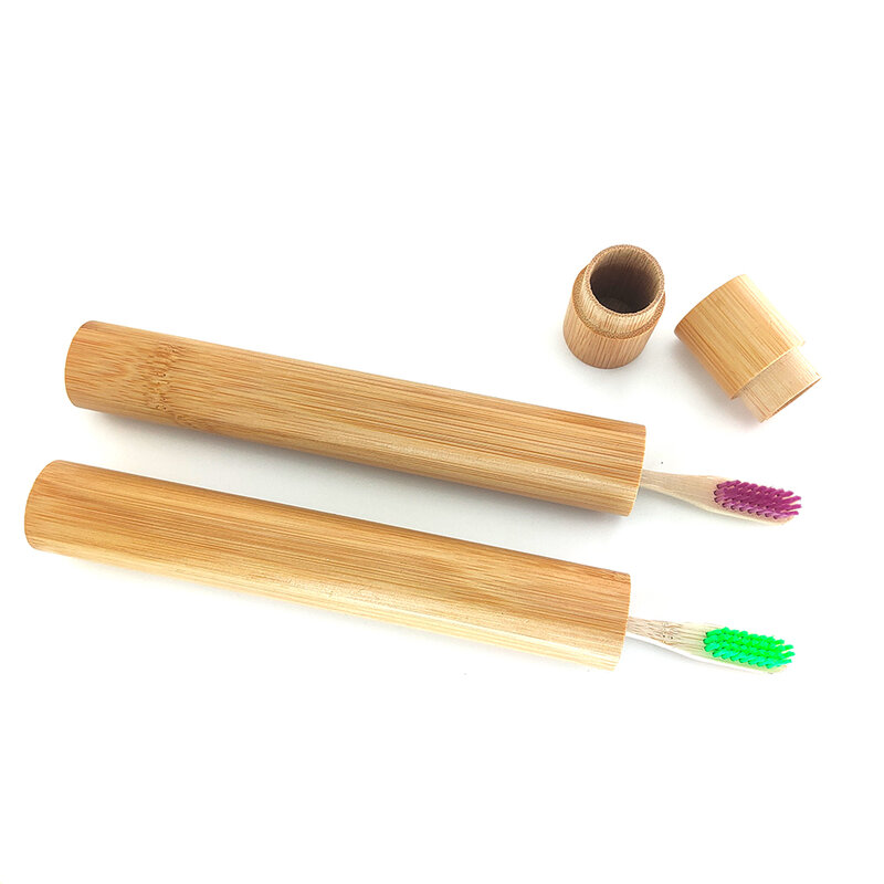 Tubo de escova de dentes portátil de bambu ecológico, portátil + escova de dentes de bambu | caixa de escova de dentes portátil para viagem