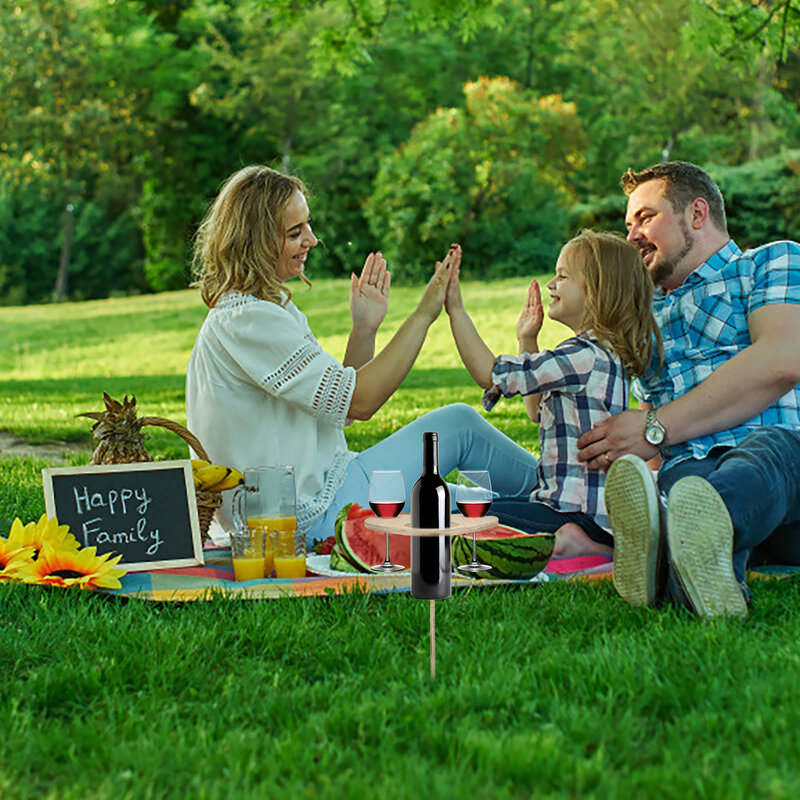 접이식 라운드 데스크탑 와인 유리 홀더와 휴대용 야외 잔디 와인 테이블 랙 2021 휴대하기 쉬운 미니 나무 피크닉 테이블