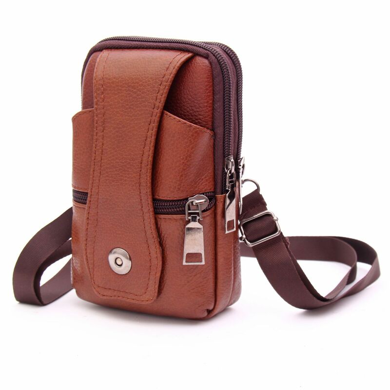 New PU Mobile Phone Bag Men Wear Belt Waist Bag Multi-function Mobile Phone Case Belt Small Square Crossbody Messenger Bag