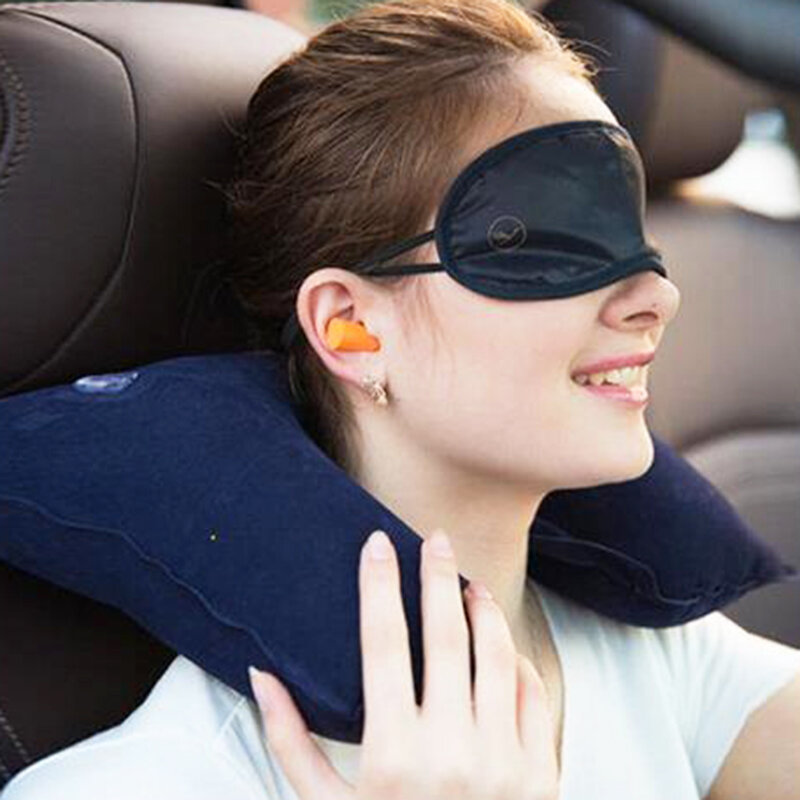 Travesseiro inflável em forma de u para encosto de cabeça, almofada de ar macio para voo de carro, almofada de apoio para pescoço