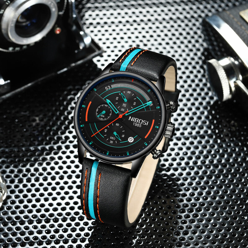 Новинка 2021, мужские кварцевые часы NIBOSI с шестью указателями, светящиеся водонепроницаемые спортивные часы, модные наручные часы с календар...