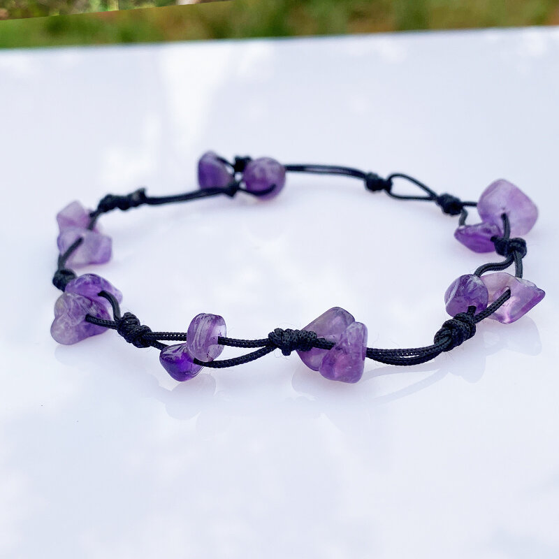 Natural Stone Crystal Handmade Amethyst Gravel Braided Bracelets For Women Boho Party Beach Accessories Fashion Jewelry