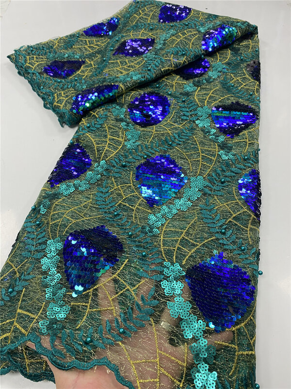 Tela de encaje de malla de tul de lentejuelas africanas para mujer, tejido de encaje francés nigeriano de alta calidad para vestido de fiesta, YA3176B-4, 2020