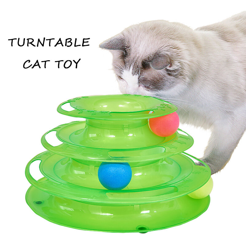 Mainan Kecerdasan Tiga Tingkat untuk Kucing Lucu Kucing Menara Puzzle Warna Permen Menggiling Cakar Bola Hiburan Pelatihan Hiburan Piring