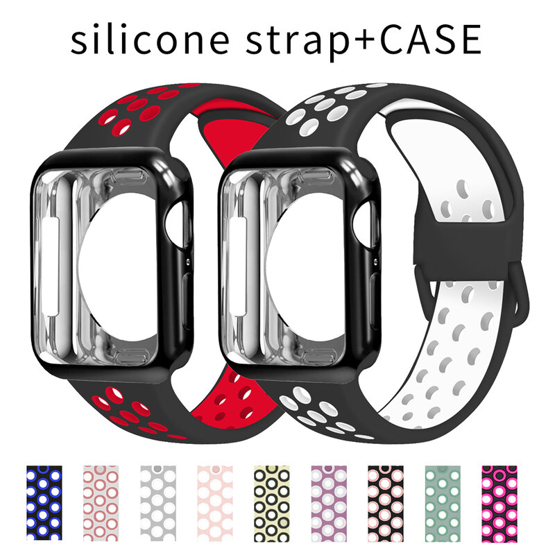 Case + Siliconen Band Voor Apple Horloge Band 40Mm 44Mm 38Mm 42Mm Rubber Smartwatch Horlogeband Sport armband Iwatch Serie 3 Se 4 5 6