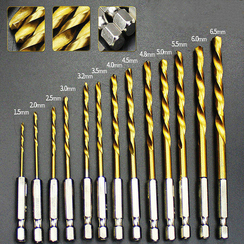 Set di punte da trapano da 2 pezzi 1.5mm-6.5mm con codolo esagonale in acciaio HSS rivestito in titanio cambio rapido