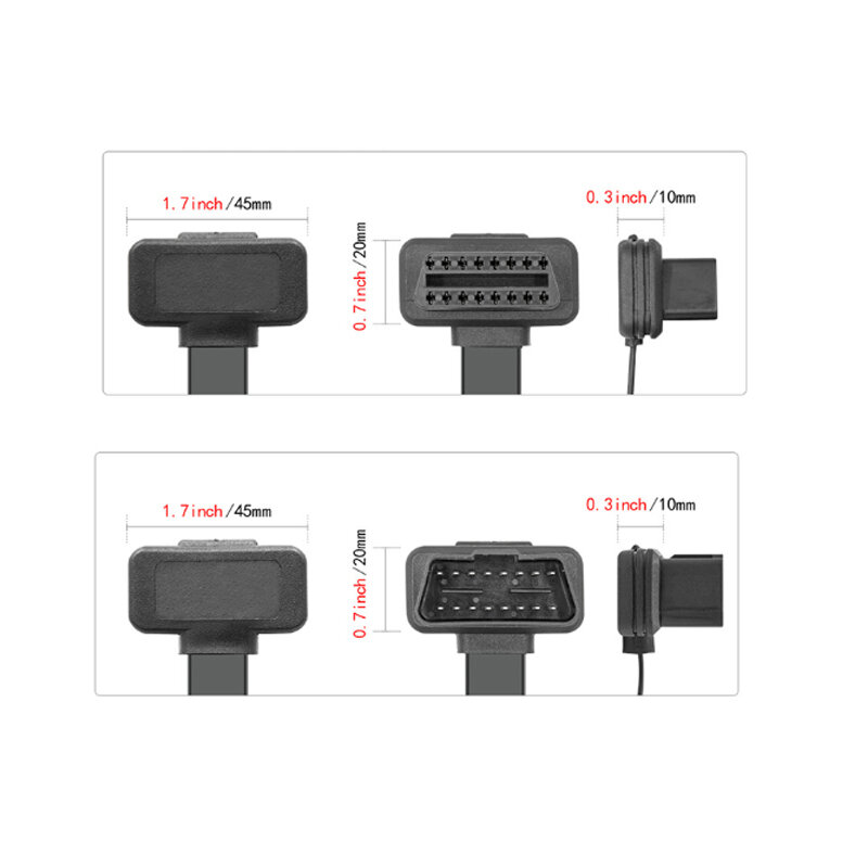 50CM OBDII 1 IN 2 Converted connected Cable OBD2 16PIN Male to Dual Female Cable Elbow Flat Extension Cable With Switch