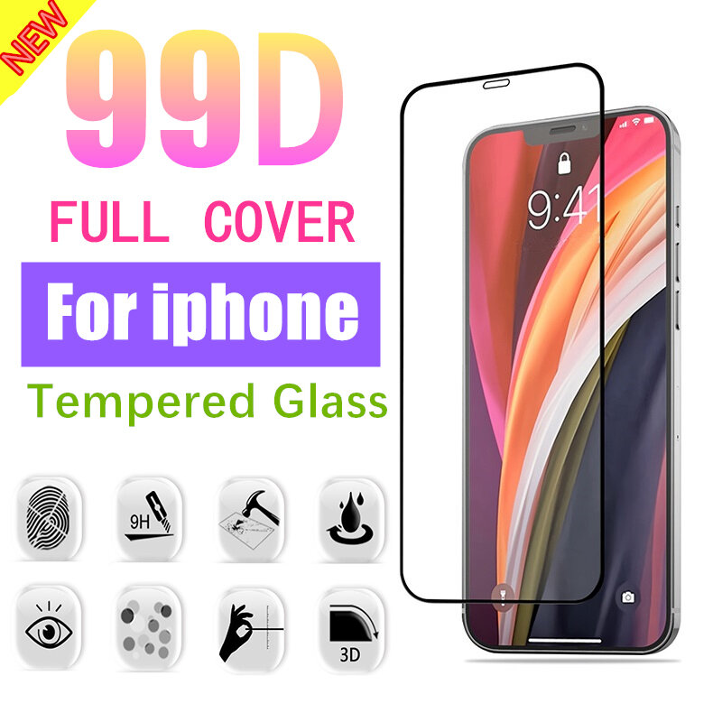 99D Full Cover Glass on the For iPhone 12 11 Pro MAX X XS Max XR Tempered Glass For iPhone 7 8 Plus SE 2020 Screen Protector