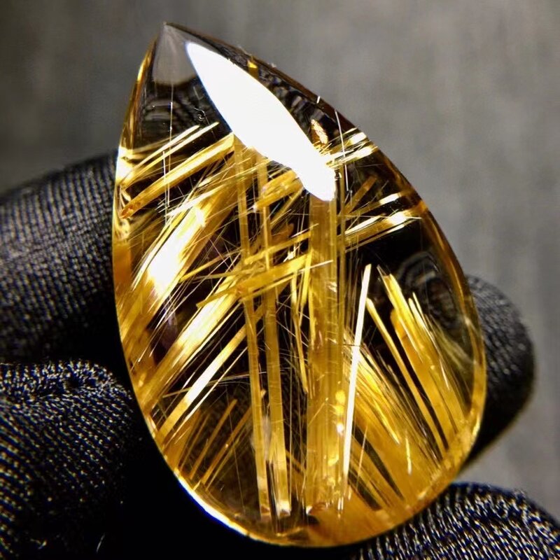 Collier avec pendentif en Quartz rutilé pour hommes et femmes, bijou brésilien en or naturel, 32.3x20.7x8.3mm, goutte d'eau