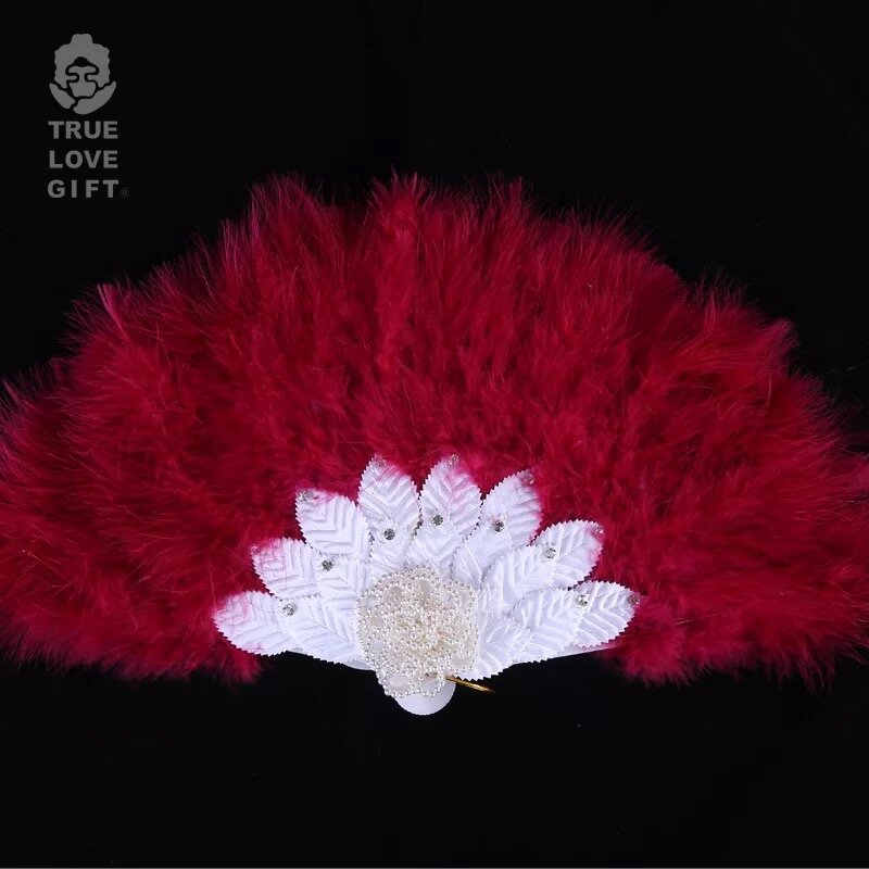 Abanico de mano personalizado de la serie roja para boda, accesorio de mano hecho a mano con plumas de encaje de perlas, accesorios para fotos, recuerdos de boda festivos