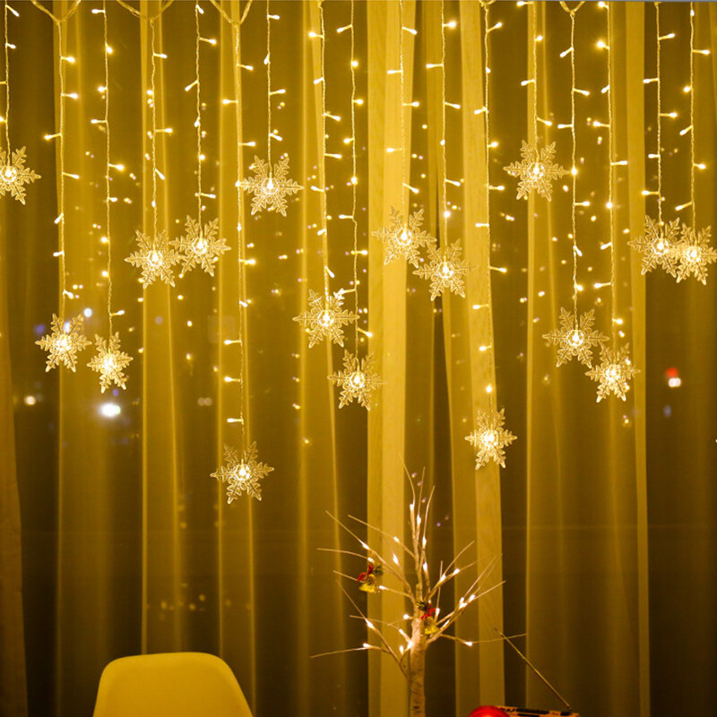 Cortina de luz impermeable para fiesta navideña, decoración navideña, copos de nieve, cadena de luces Led, luces intermitentes de 3,5 m