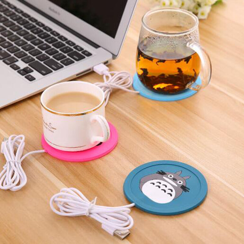 Calentador USB de silicona con dibujos animados, taza fina, café, té, bebida, bandeja, almohadilla para taza, bonito regalo