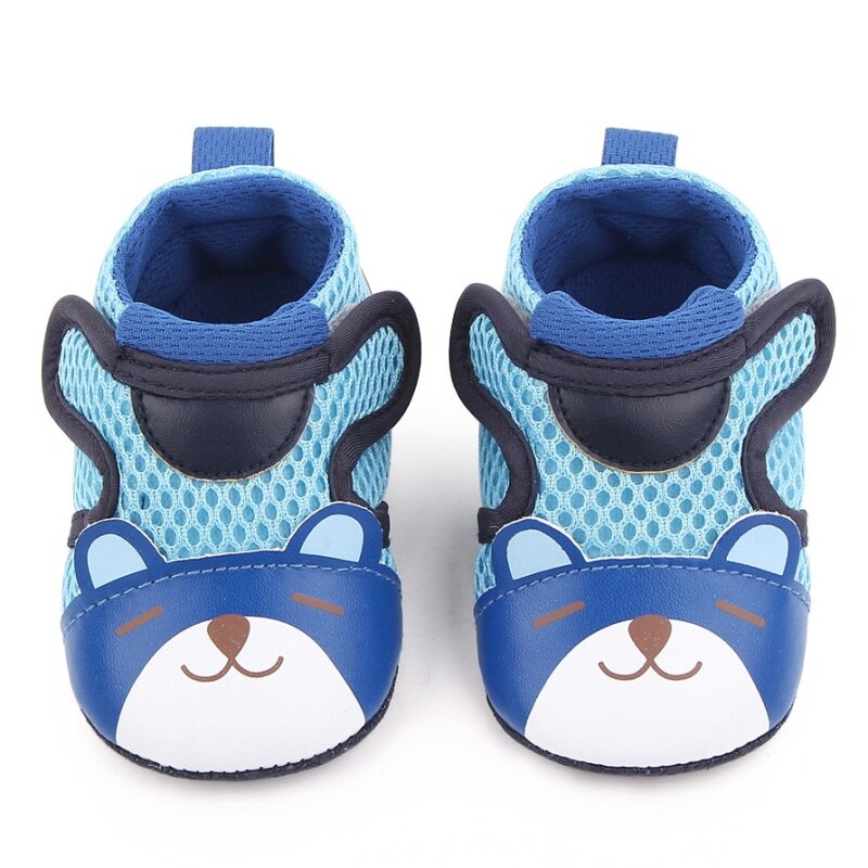 Sepatu Kasual PU Sambungan Jaring Sepatu Jalan Kartun Sol Lembut Sepatu Bayi Balita untuk 0-18M Bayi Laki-laki Perempuan