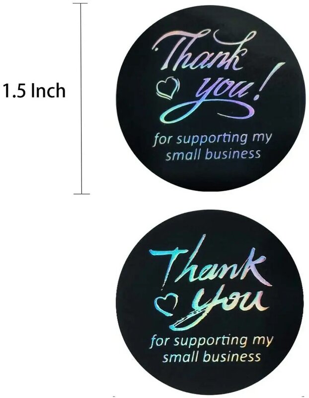 1.5 Inci Terima Kasih Stiker Hitam dan Perak Foil Terima Kasih Telah Mendukung Label Usaha Kecil Saya (1 Rol, 500 Stiker)