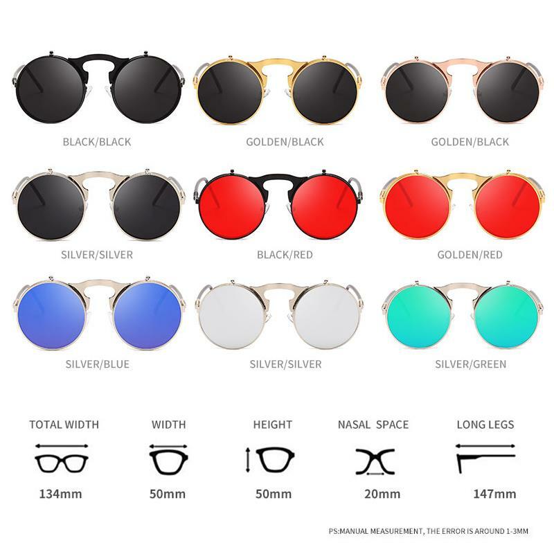 2021 nowe okulary przeciwsłoneczne Steampunk okrągłe metalowe OCULOS De Sol kobiety w stylu Retro klapki okrągłe podwójne metalowe okulary przeciwsłoneczne męskie