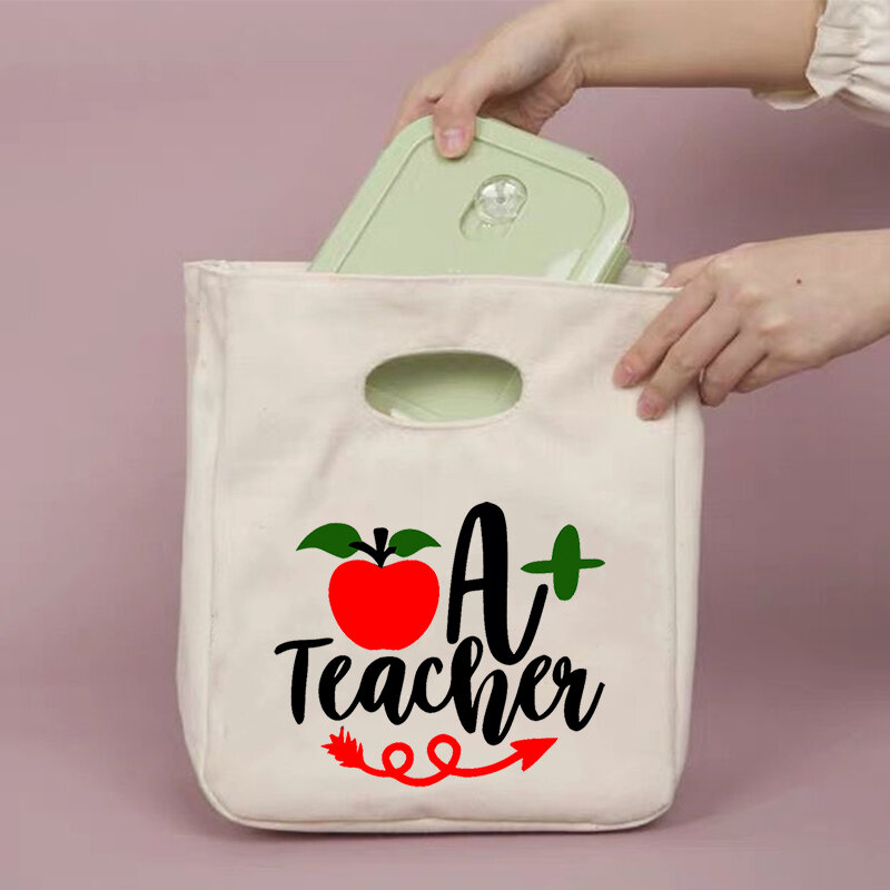 A + Teacher-bolsa térmica portátil para el almuerzo, bolsa térmica de almacenamiento de alimentos con estampado, aislante, ideal para Picnic, escuela y viajes, los mejores regalos